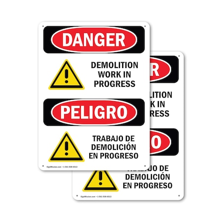 Signmission Demolition Work In Progress Bilingual, 7 in W x Rectangle, Aluminum OS-2PACK-DS-A-710-VS-1117